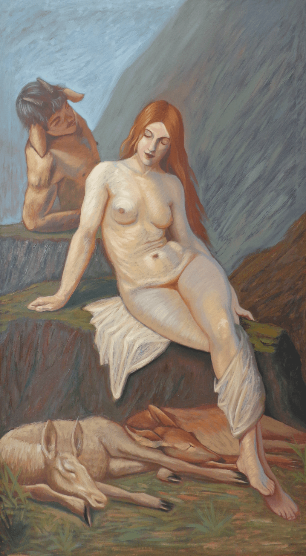 The Faun meets the Nymph – Symbolist Mythological Oil Painting